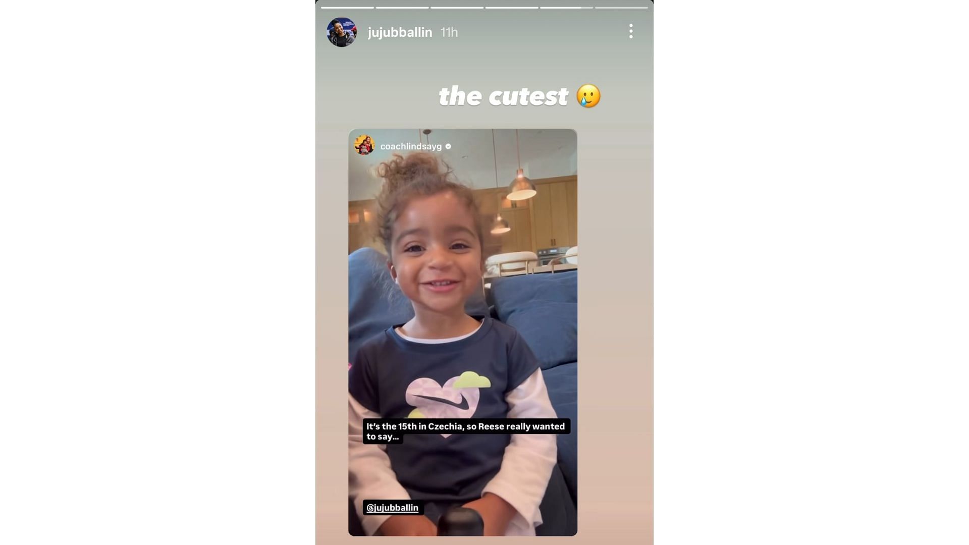 JuJu Watkins shared a video from coach Lindsay Gottlieb of her daughter Reese giving a birthday greeting to the USC star on her Instagram story. Source: Instagram/@jujubballin